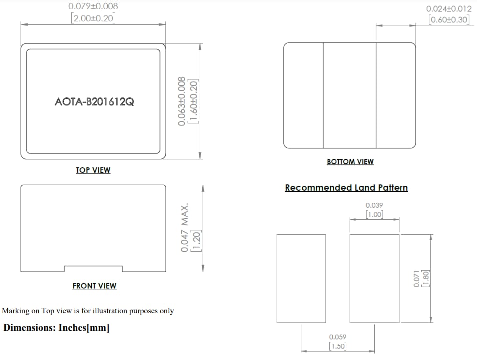 Mechanical Drawing - Abracon AOTA-B201612Q Power Inductors